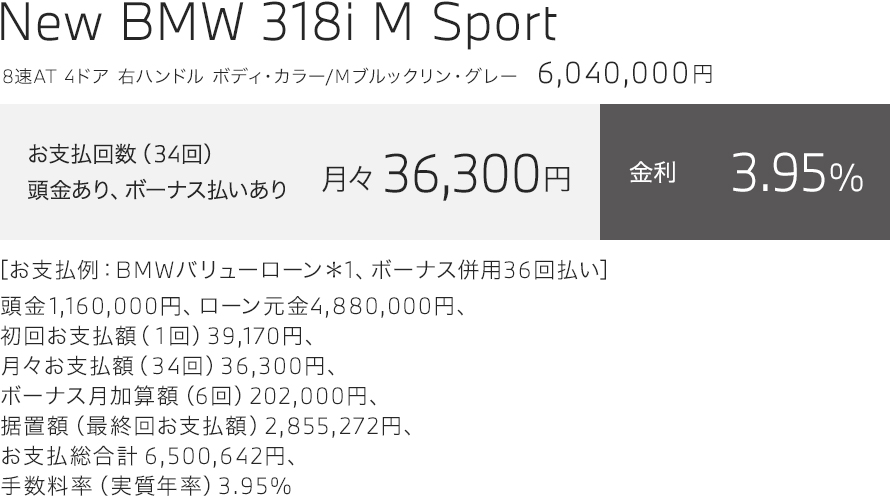 New BMW 318i M Sport　お支払い例