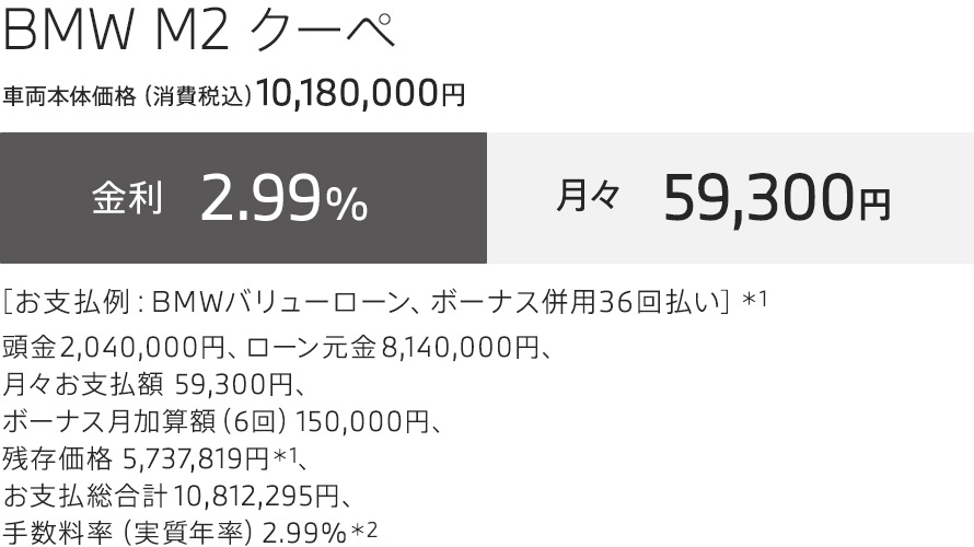 BMW M2 クーペ お支払例